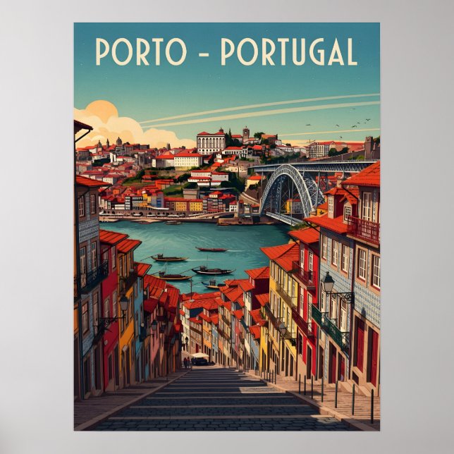 Affiche Porto, Portugal - Ville & Rivière (Devant)