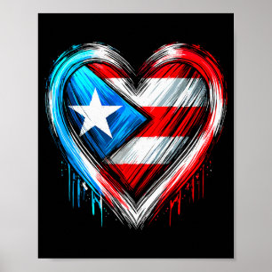 Affiche Porto Rico Cœur Drapeau portoricain 