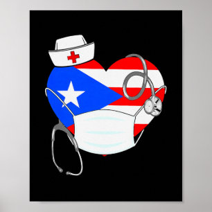 Affiche Porto Rico Flag Heart Nurse 4 juillet