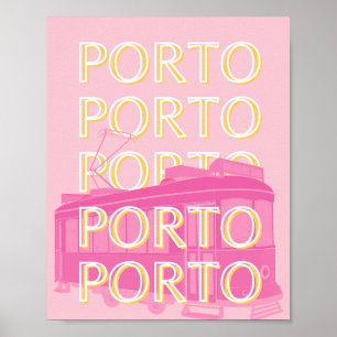 Affiche Porto Travel Art, Portugal, Rose, Preppy