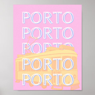 Affiche Porto Travel Art, Portugal Travel Art, Preppy Pink