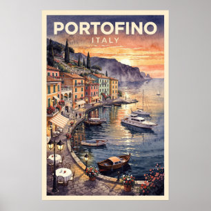 Affiche Portofino Italie Voyage Rétro