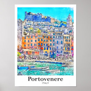 Affiche Portovenere Italie Voyage Aquarelle main tirée