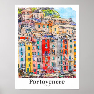 Affiche Portovenere Italie Voyage Aquarelle main tirée