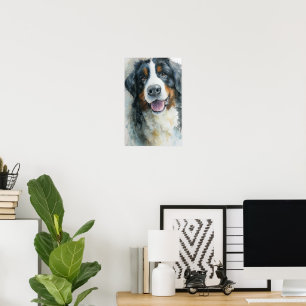 Affiche portrait à l'aquarelle du chien de montagne bernoi