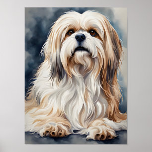 Affiche Portrait à l'aquarelle d'un doux Shih Tzu en pose