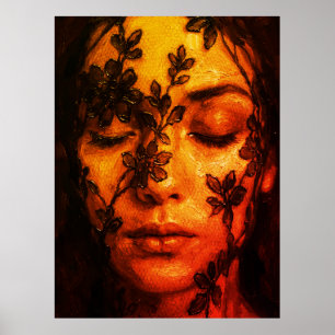 Affiche Portrait à l'huile texturé d'une femme avec dentel