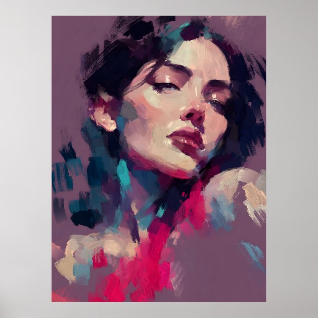 Affiche Portrait Abstrait avec Reflets Néon (Devant)
