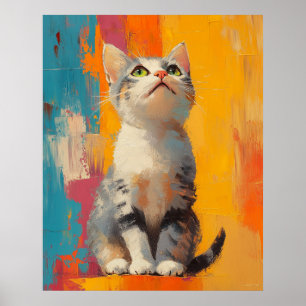 Affiche portrait abstrait, blocs de couleur, cheveux blanc