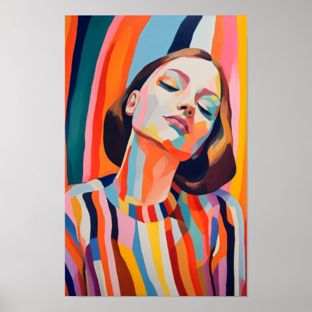 Affiche Portrait Abstrait coloré d'une femme (Devant)