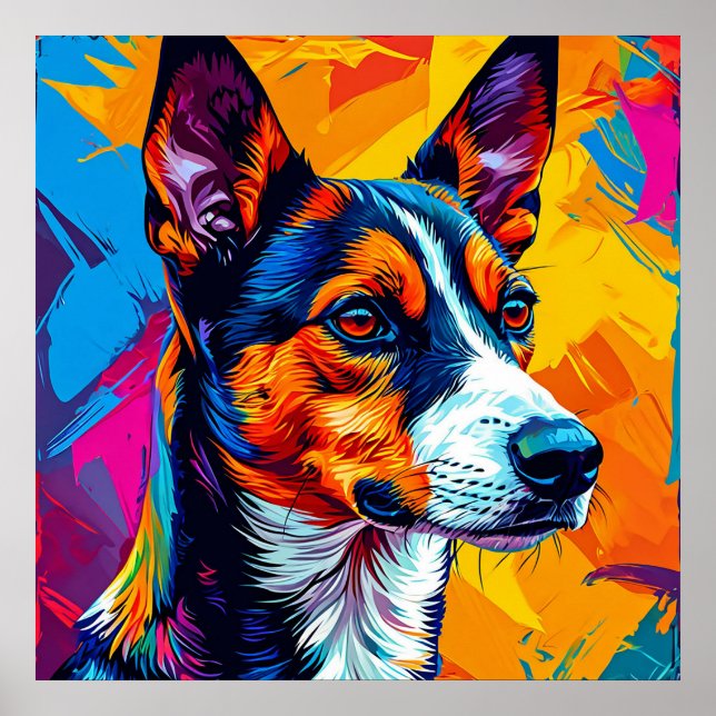 Affiche Portrait Abstrait de chien Basenji (Devant)