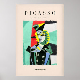 Affiche Portrait abstrait de femme à veste noire de Picass