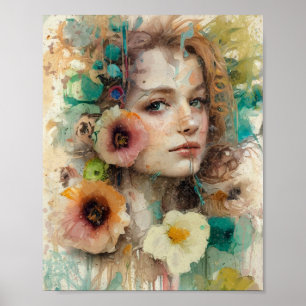 Affiche Portrait Abstrait de femme de fleurs