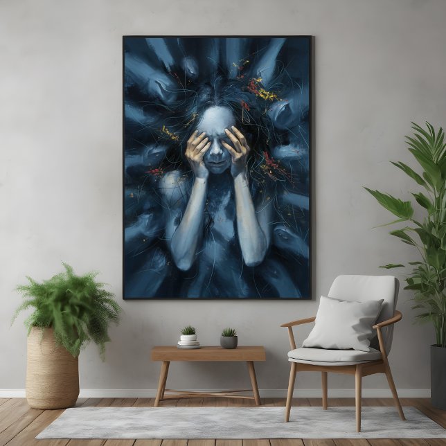 Affiche Portrait Abstrait émotionnel - Art bleu surréalist (Créateur téléchargé)