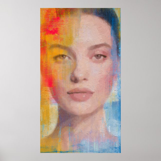Affiche Portrait Abstrait Vibrant à l'Impasto (Devant)