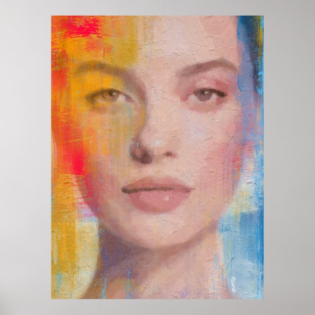 Affiche Portrait Abstrait Vibrant à l'Impasto (Devant)