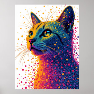 Affiche Portrait Abstrait vibrant de chat avec coloré poin