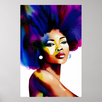 Affiche Portrait Afro Noir femme Afro Aquarelle IV