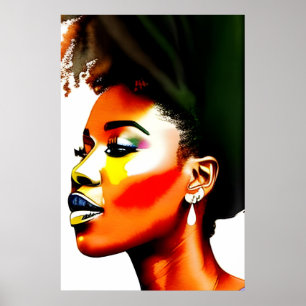 Affiche Portrait Afro Noir Femme Aquarelle I