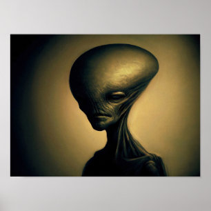 Affiche Portrait Alien tiré à la main
