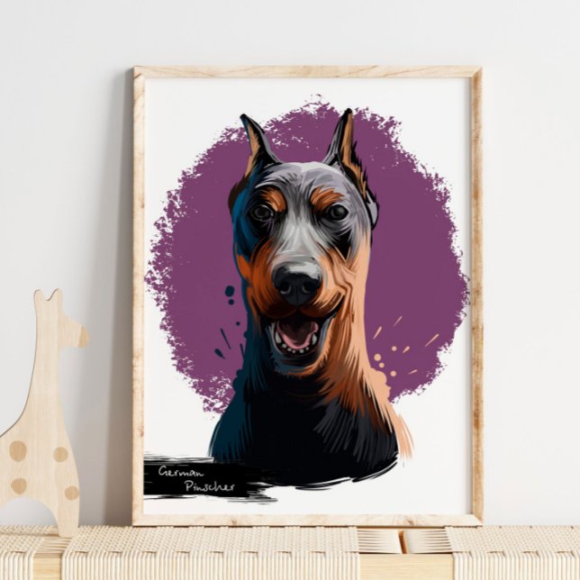 Affiche Portrait allemand de chien Pinscher | Dog Portrait (Créateur téléchargé)