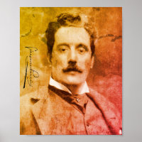 Portrait and Signature of Giacomo Puccini