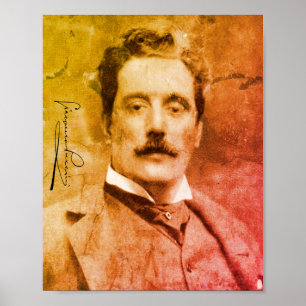 Affiche Portrait and Signature of Giacomo Puccini