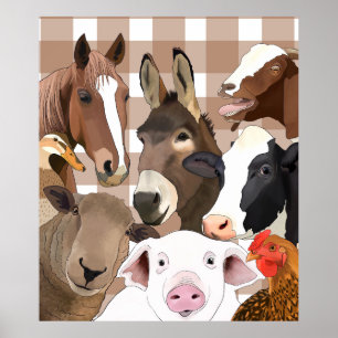 Affiche Portrait animal de ferme En vichy chèque - Brown