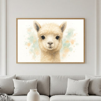 Affiche Portrait aquarelle d'alpaca adorable