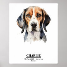 Portrait aquarelle de Beagle avec nom personnalisé