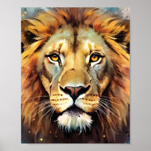 Affiche Portrait aquarelle de l'esprit majestueux du lion