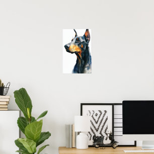 Affiche Portrait aquarelle dobermann noir