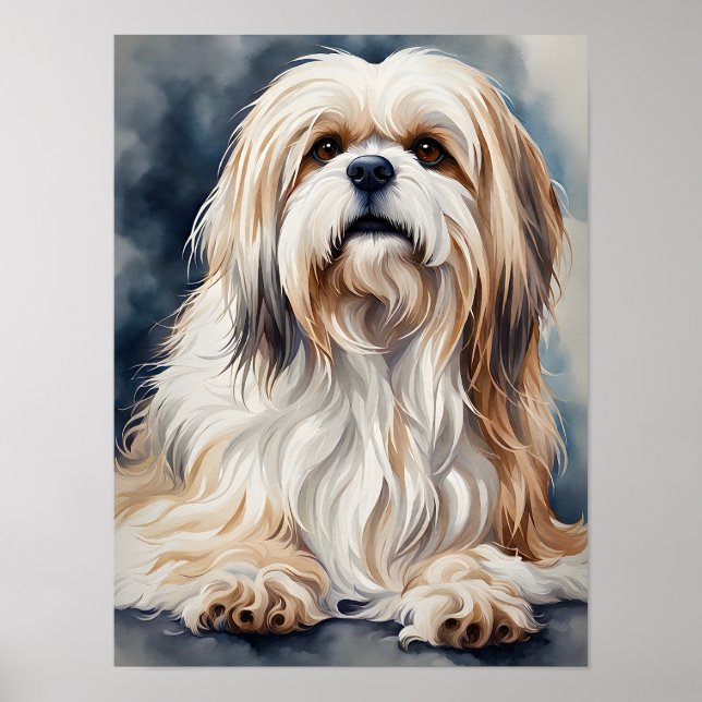 Affiche Portrait aquarelle doux Shih Tzu en pose (Devant)