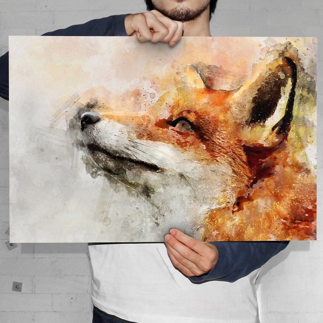 Affiche Portrait aquarellé du renard roux 01 (Red Fox Watercolor Portrait 01. Poster)