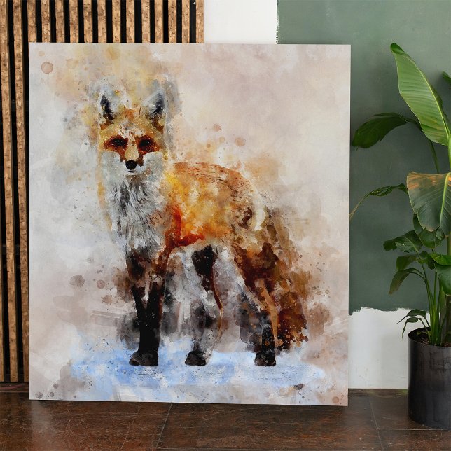 Affiche Portrait aquarellé du renard roux 02 (Red Fox Watercolor Portrait 02. Poster)
