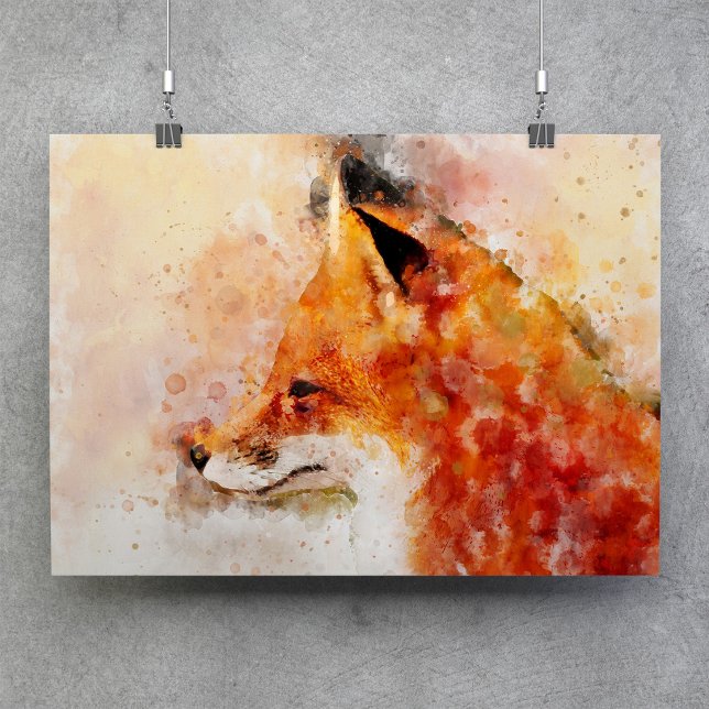Affiche Portrait aquarellé du renard roux 03 (Red Fox Watercolor Portrait 03. Poster)