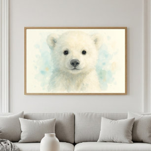 Affiche Portrait aquarelle d'un adorable ourson polaire