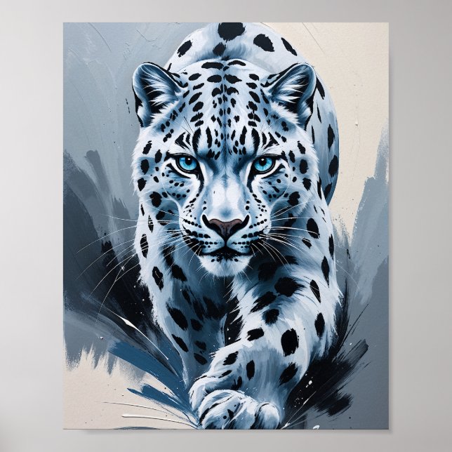 Affiche Portrait Artistique Abstrait du Léopard des Neiges (Devant)