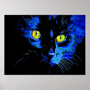 Affiche Portrait Artistique Chat Noir Avec Frappe Jaune E