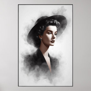 Affiche Portrait artistique mystérieux de femme des années