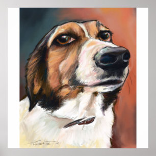 Affiche Portrait beagle Dessin au crayon coloré