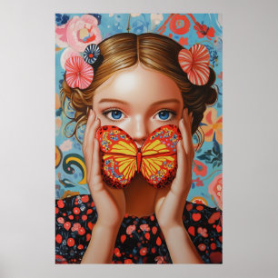 Affiche Portrait Butterfly Girl in a Floral Wonderland