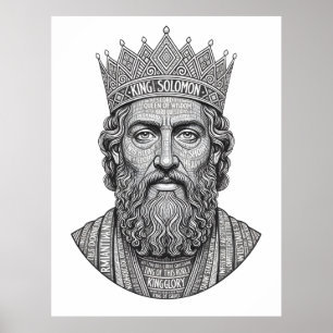 Affiche Portrait calligraphié du roi Salomon - Écriture vi