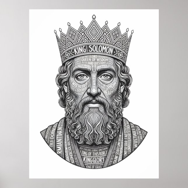 Affiche Portrait calligraphié du roi Salomon - Écriture vi (Devant)