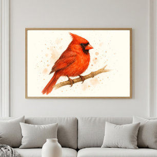 Affiche Portrait cardinal rouge aquarelle