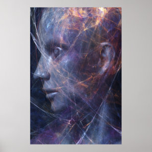 Affiche Portrait Cosmique de Fils Néon de Visage Fracturé