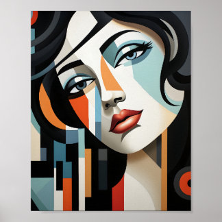 Affiche Portrait Cubiste cool D'Une Femme En Formes Géomét