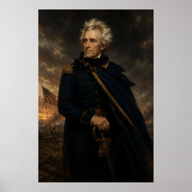 Affiche Portrait d'Andrew Jackson sur le champ de bataille (Devant)