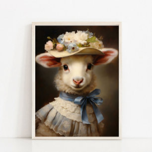 Affiche Portrait d'animal victorien, bébé mouton royal vin