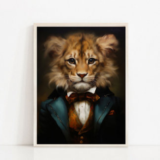Affiche Portrait d'animaux victoriens, bébé lion royal vin